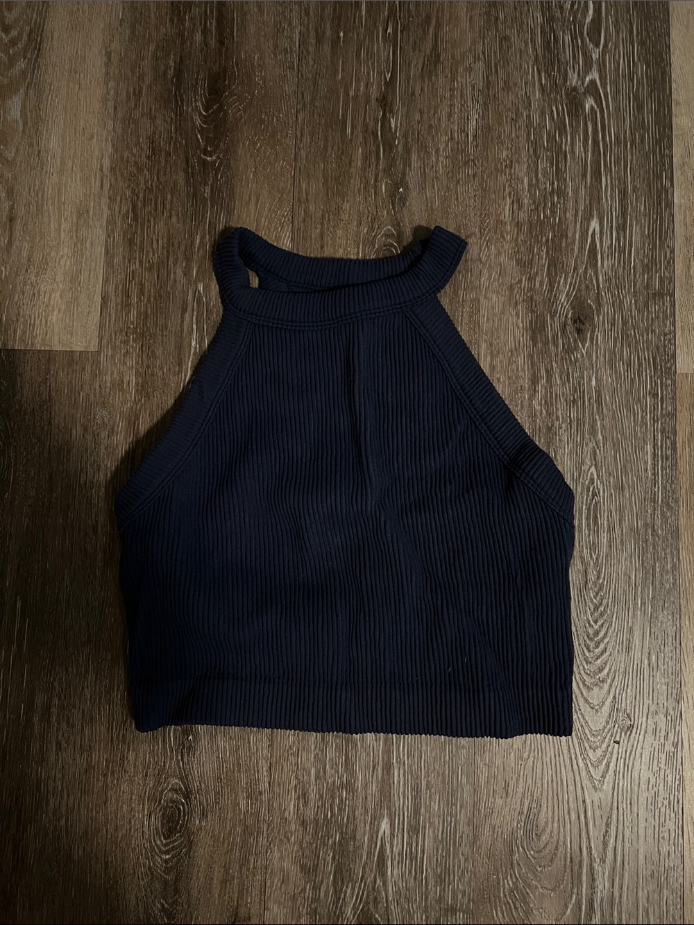 aerie Navy Ribbed High-Neck Crop Tank